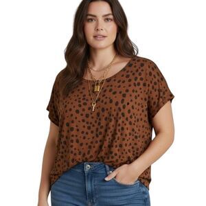 Boho Brown Polka Dot Top‎ 3X